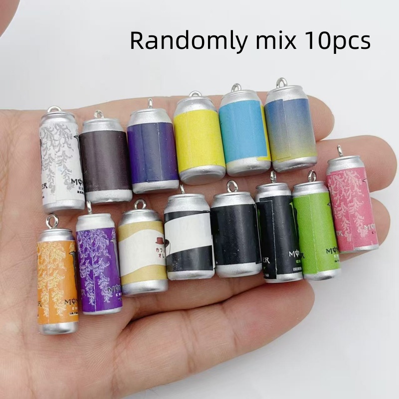 Jewelry Making Earrings - 10個入り ミニチュア シミュレーション飲料缶 レジンチャーム カラフルな模造ドリンクボトルペンダント DIY
