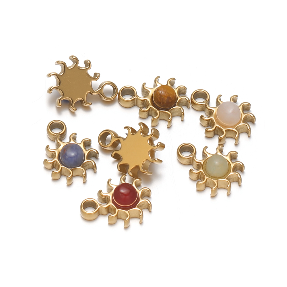 Jewelry Making With Stones - 5 個のステンレス鋼の小さな 8 ミリメートルひまわり天然石チャーム DIY ジュエリー所見品子供用ネックレスペンダントブレスレットイヤリング作り