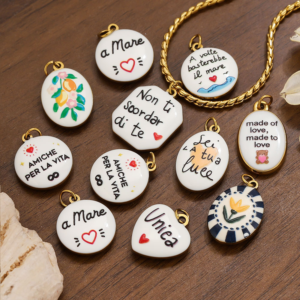 Jewelry Making Quotes - 2個入り ステンレス製 両面印刷 イタリア語引用チャーム 金メッキ エナメルペンダント