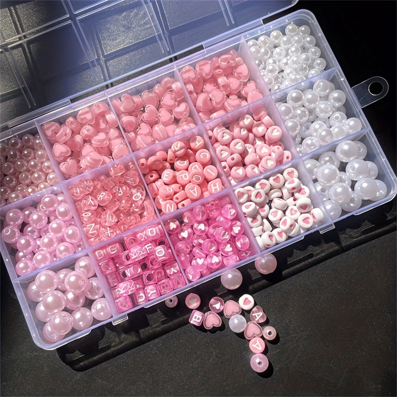 Jewelry Making Organizer - 10個入りピンクアルファベットボックス、アクリルビーズ、手作りジュエリーメイキングキット、DIY各種ジュエリーメイキングセット。