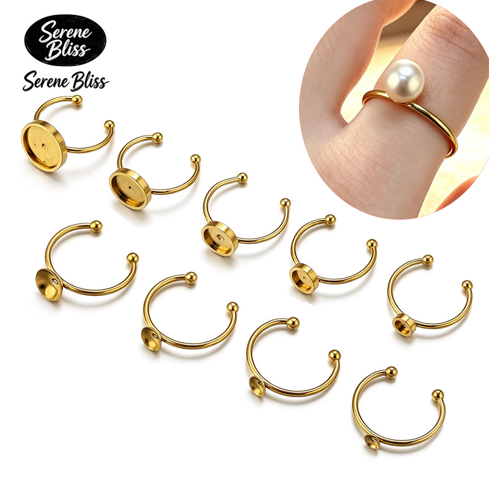 Jewelry Making With Stones - 10個入り ステンレス製 丸型 調整可能 オープンリング セッティング