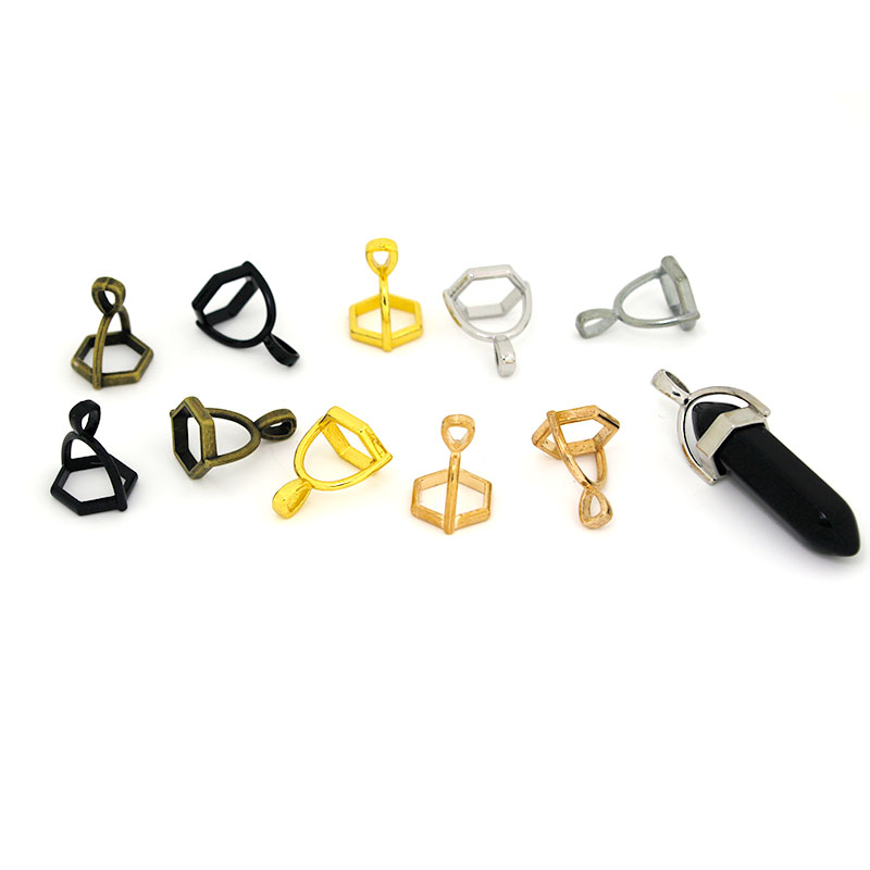 Jewelry Making With Stones - 20 個六角形の宝石キャップ天然石クリスタル柱ペンダントキャップジュエリーメイキング用ペンダントネックレスコネクタクラスプ DIY