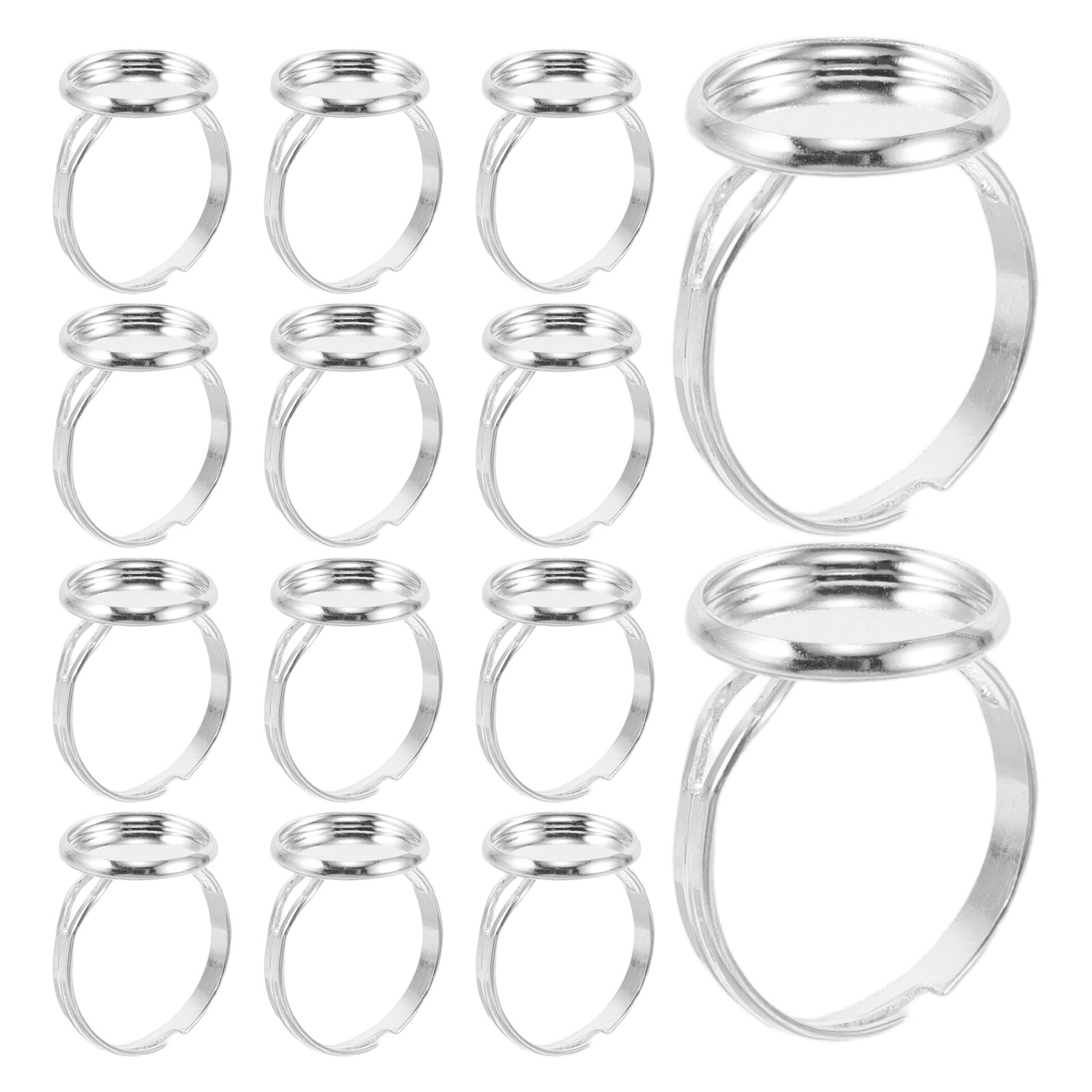 Jewelry Making With Stones - 60個入り調整可能なリングベース、ブランクリングセッティング、12mmフラットラウンドパッドベゼル、DIYジュエリー製作アクセサリー、ストーンセッティングツール