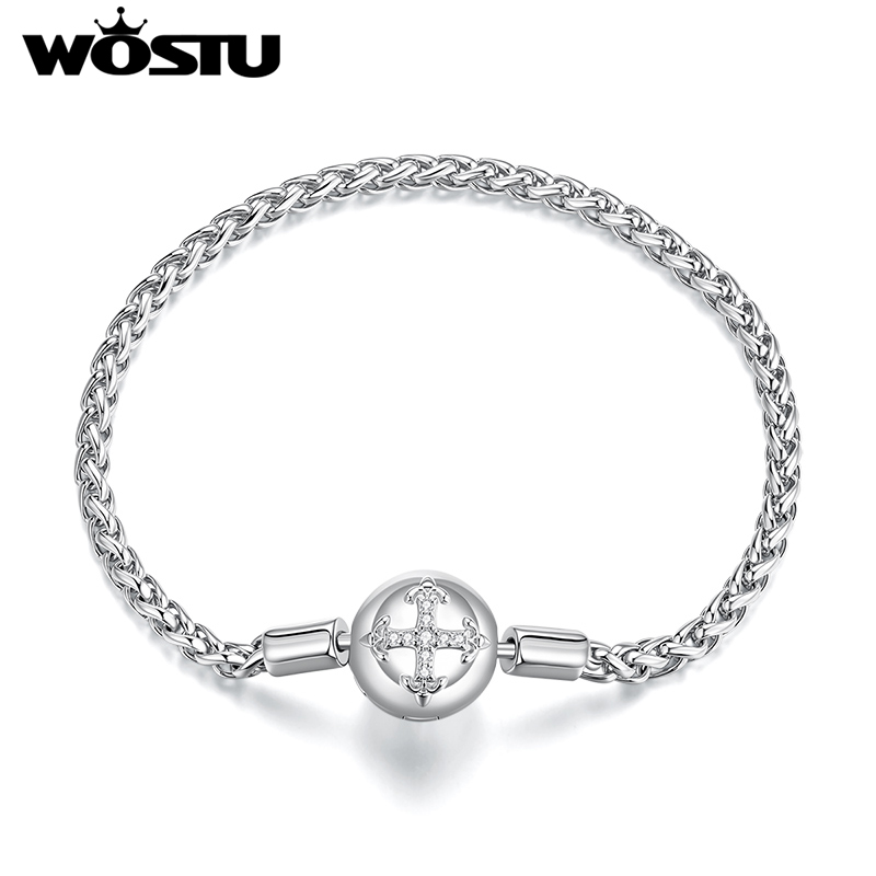 Jewelry Making Singapore - WOSTU プラチナメッキスパークリングジルコンクロスバングルブレスレットフィット DIY チャームビーズ、オリジナルデザインジュエリー作成卸売