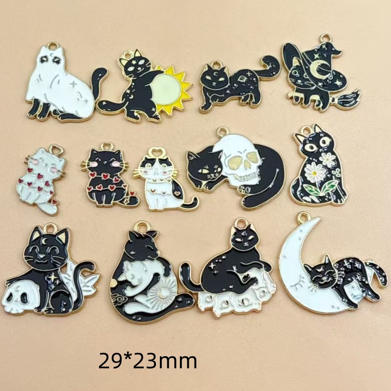 Jewelry Making Earrings - 10 個オリジナル合金エナメル黒猫チャームかわいい子猫ペンダントブレスレットイヤリングネックレス Diy ジュエリーメイク用