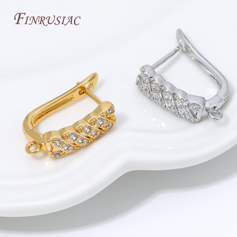 Jewelry Making Loops - 18K金メッキキュービックジルコニアハギーフープイヤリングクラスプ（ループ付き）、真鍮製イヤリングベース（DIYチャームジュエリーパーツ、イヤワイヤー用）