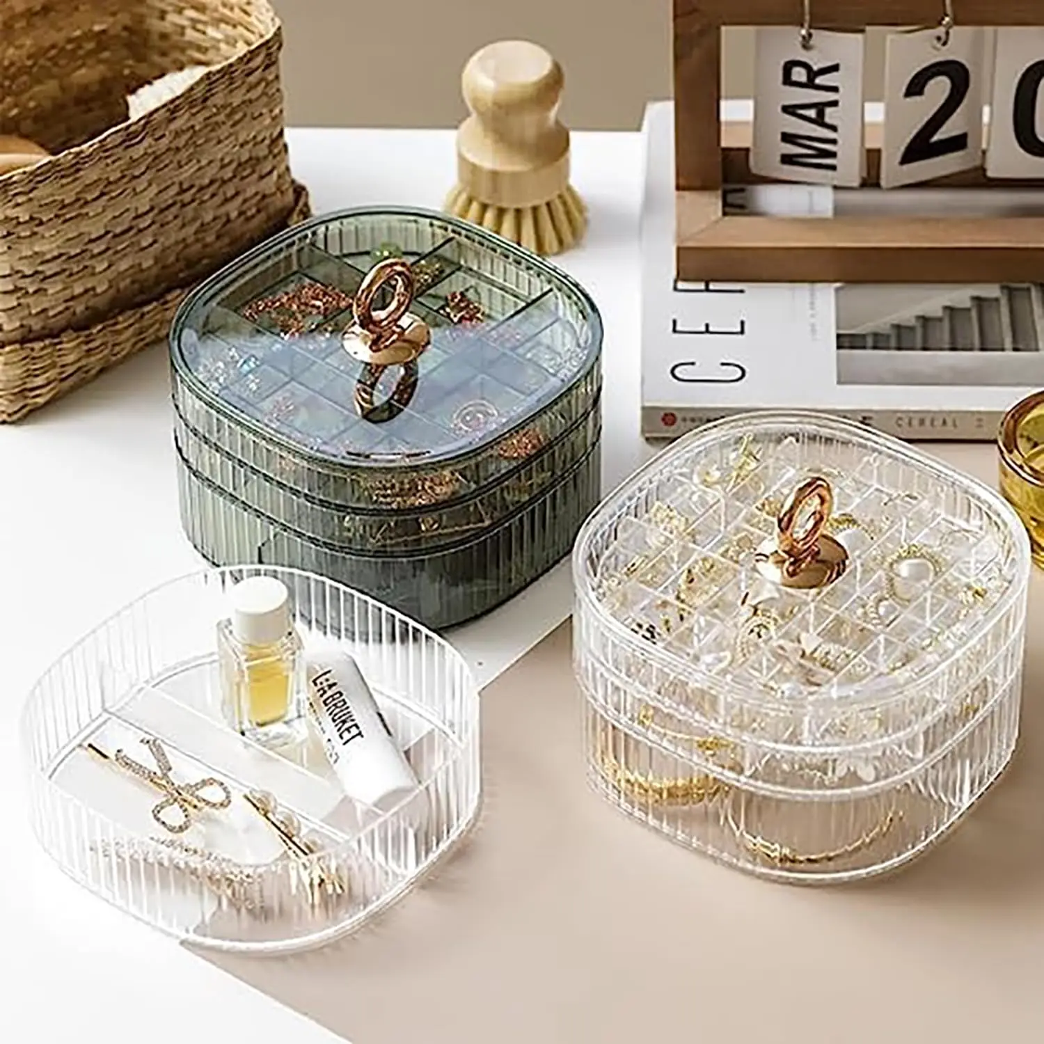Jewelry Making Organizer - ジュエリーボックス、ハンドル付きジュエリーオーガナイザー、女性・女の子向け透明ジュエリーボックス、メイクアップオーガナイザー、ジュエリー収納ホルダー
