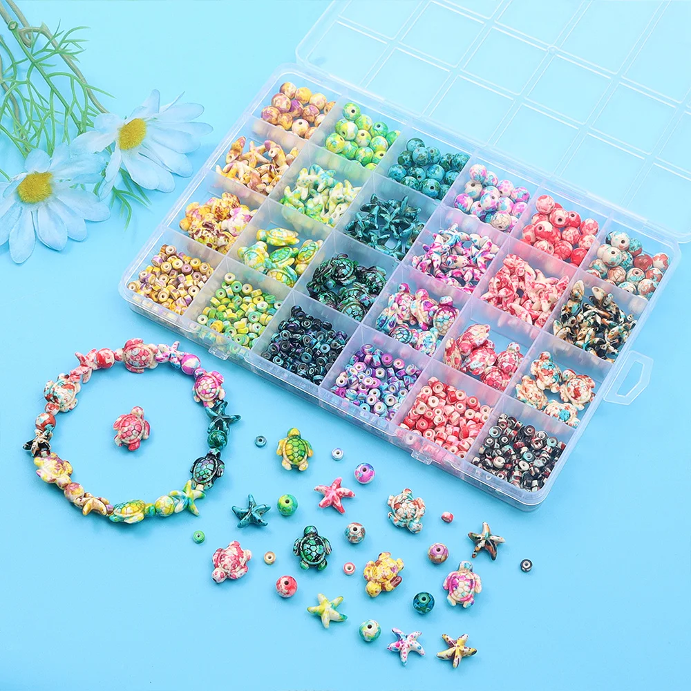 Jewelry Making For Birthday Party - 6/46/558個マルチカラーターコイズオーシャンシリーズビーズとジュエリー作成キット、DIYブレスレット、ネックレス、ジュエリー作成に使用