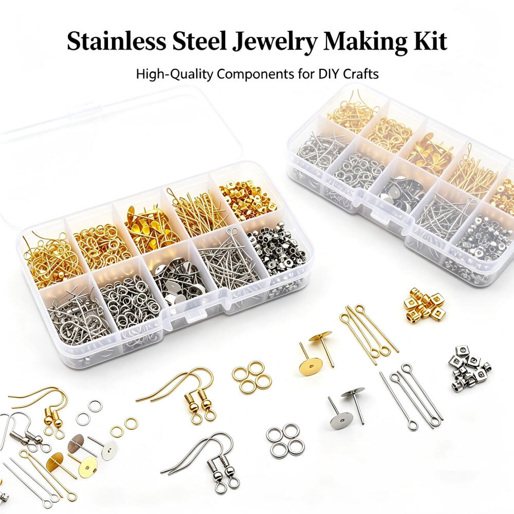 Jewelry Making Organizer - 1セットボックスイヤーフックシングルループ耳栓セット手作りDIY 9字型ジュエリーイヤリングアクセサリー材料ステンレス