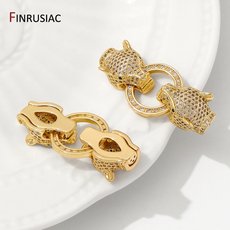 18K ゴールドメッキ真鍮象嵌ジルコンヒョウヘッドパールクラ - Jewelry Making Beads のレビューと価格