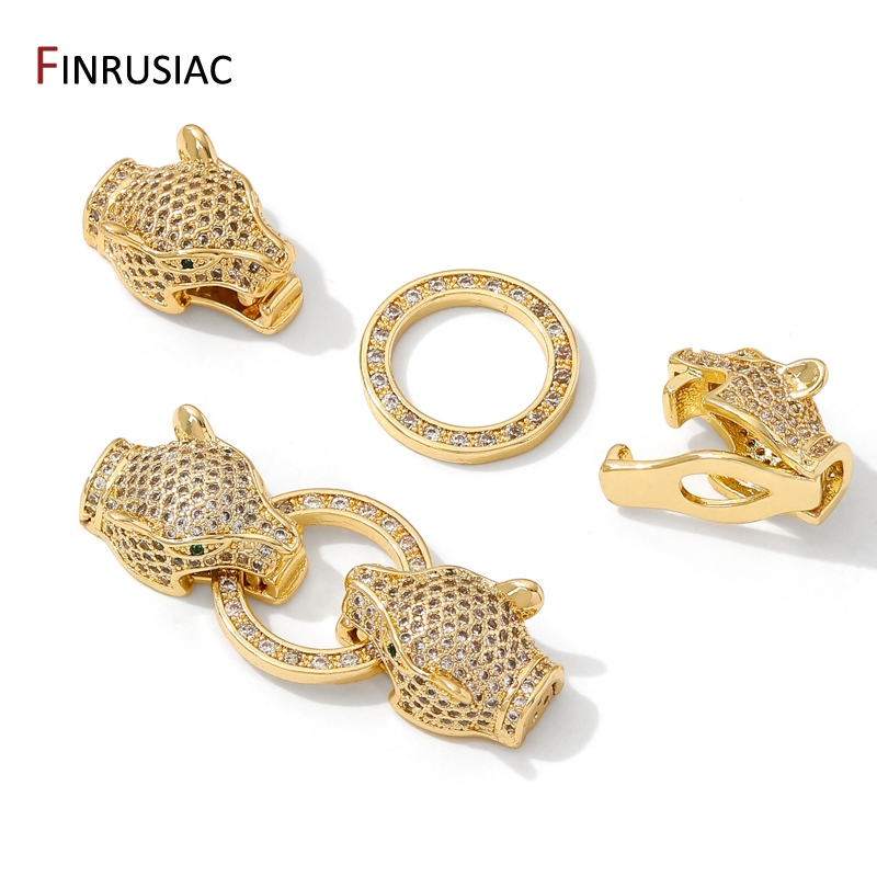 18K ゴールドメッキ真鍮象嵌ジルコンヒョウヘッドパールクラ - Jewelry Making Beads のレビューと価格