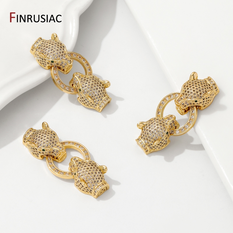 18K ゴールドメッキ真鍮象嵌ジルコンヒョウヘッドパールクラ - Jewelry Making Beads のレビューと価格