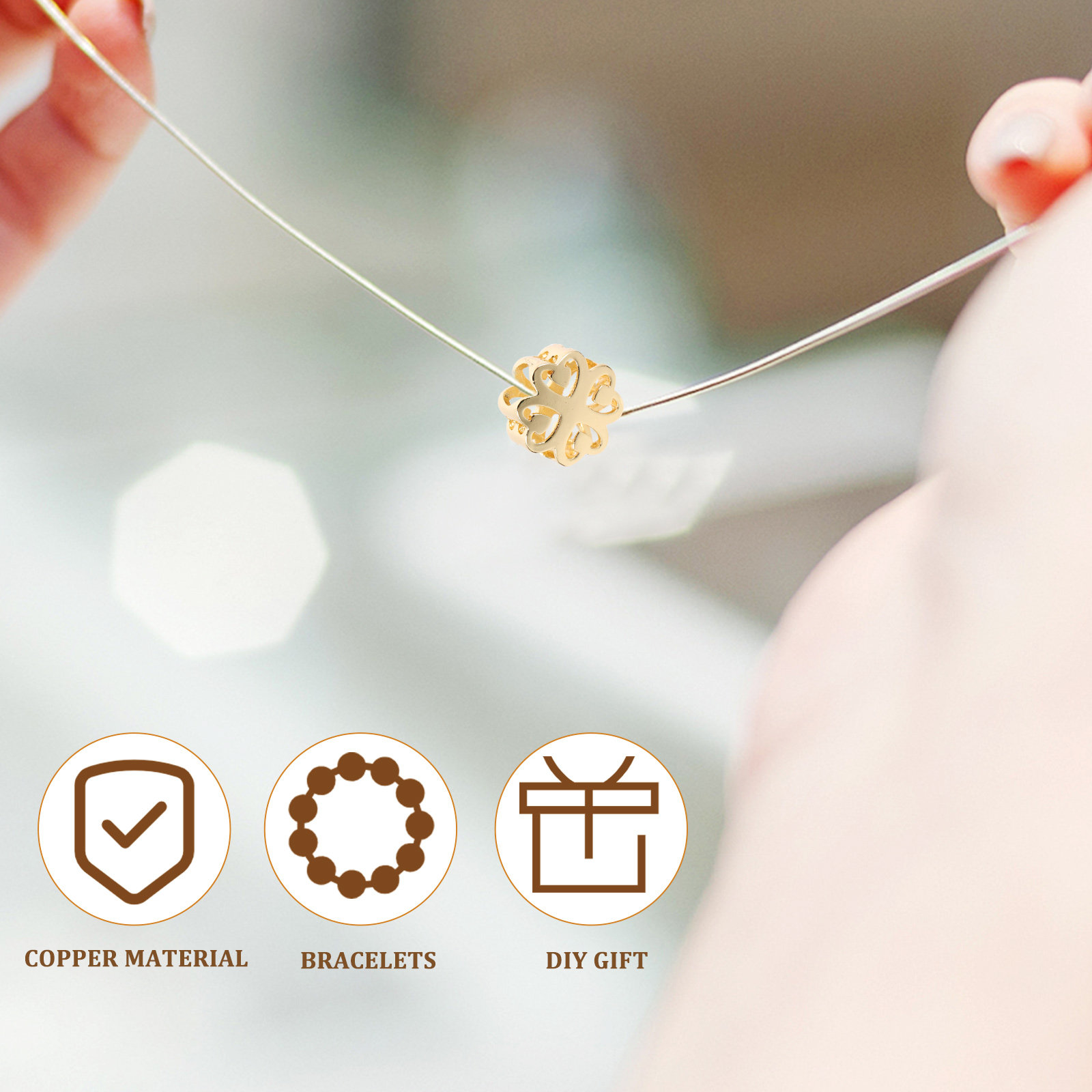 5個入り銅製ビーズ、金メッキ中空、DIYブレスレット、ジュエ - Jewelry Making Ideas With Beads のレビューと価格