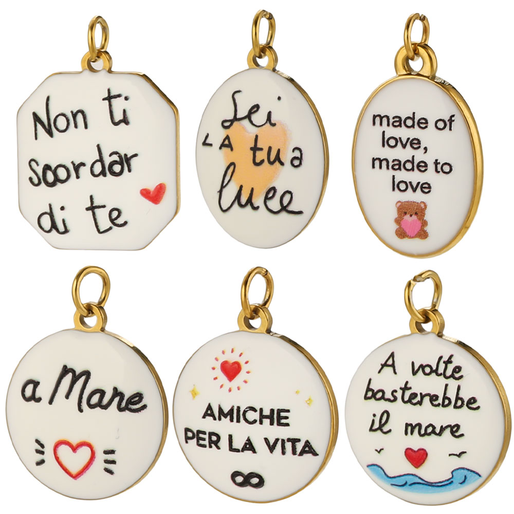 2個入り ステンレス製 両面印刷 イタリア語引用チャーム 金 - Jewelry Making Quotes のレビューと価格