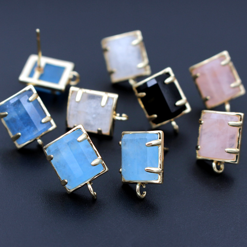 6 ペア色の長方形の石の耳ポストスタッドホワイトクォーツブラ - Jewelry Making Loops のレビューと価格