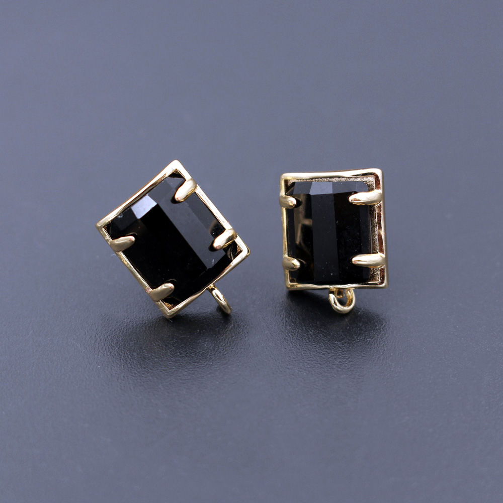 6 ペア色の長方形の石の耳ポストスタッドホワイトクォーツブラ - Jewelry Making Loops のレビューと価格
