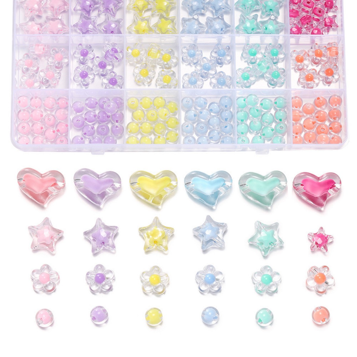 174個/箱 ハート型アクリルビーズ 花型 ラウンドスペーサ - Jewelry Making For Birthday Party のレビューと価格