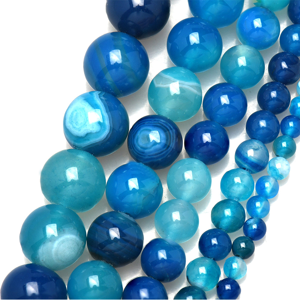 天然石バンドブルーレース瑪瑙ラウンドルースビーズ 4 6 8 - Jewelry Making With Stones のレビューと価格