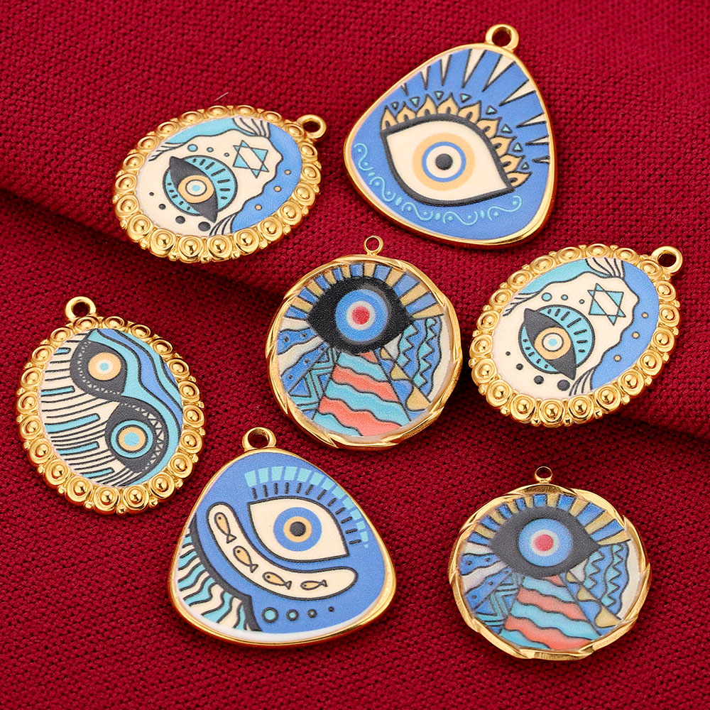 3 個ステンレス鋼コネクタブルーエナメル邪眼オーバルラウンド - Jewelry Making Quotes のレビューと価格