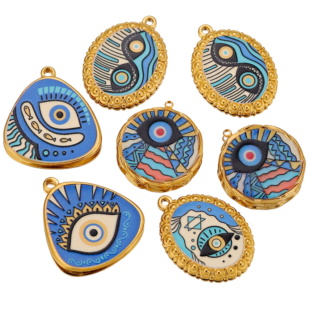 3 個ステンレス鋼コネクタブルーエナメル邪眼オーバルラウンド - Jewelry Making Quotes のレビューと価格