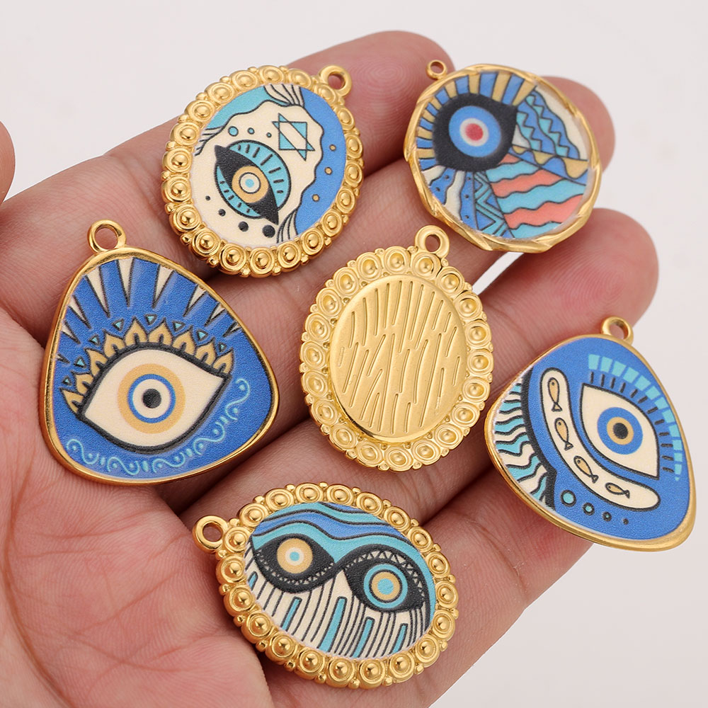 3 個ステンレス鋼コネクタブルーエナメル邪眼オーバルラウンド - Jewelry Making Quotes のレビューと価格