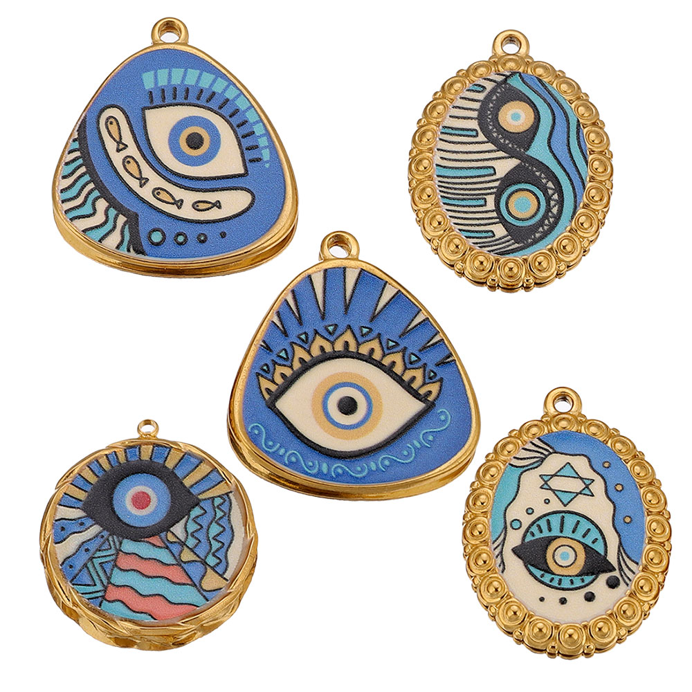 3 個ステンレス鋼コネクタブルーエナメル邪眼オーバルラウンド - Jewelry Making Quotes のレビューと価格