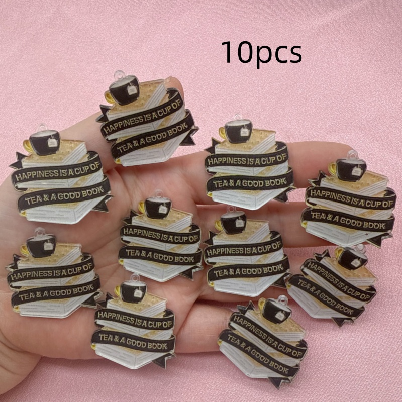 アクリルブックコーヒー引用ペンダント10個。 DIY ジュエ - Jewelry Making Quotes のレビューと価格