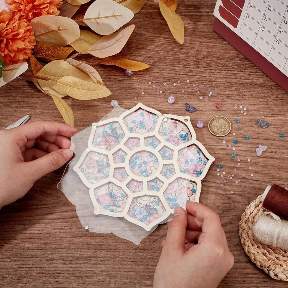 ウッドビーズオーガナイザートレイフラワービーズボックス蓋付き - Jewelry Making Organizer のレビューと価格