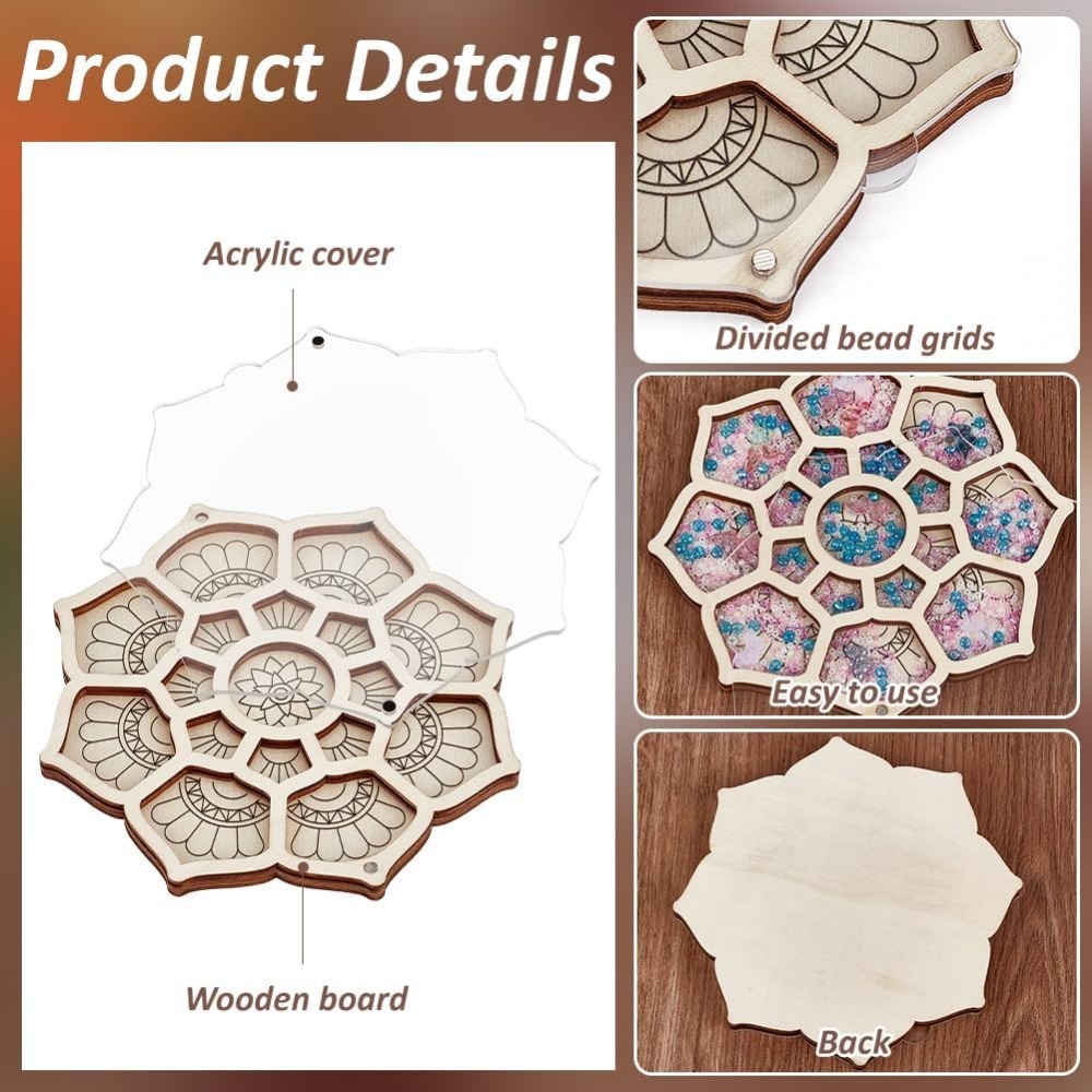 ウッドビーズオーガナイザートレイフラワービーズボックス蓋付き - Jewelry Making Organizer のレビューと価格
