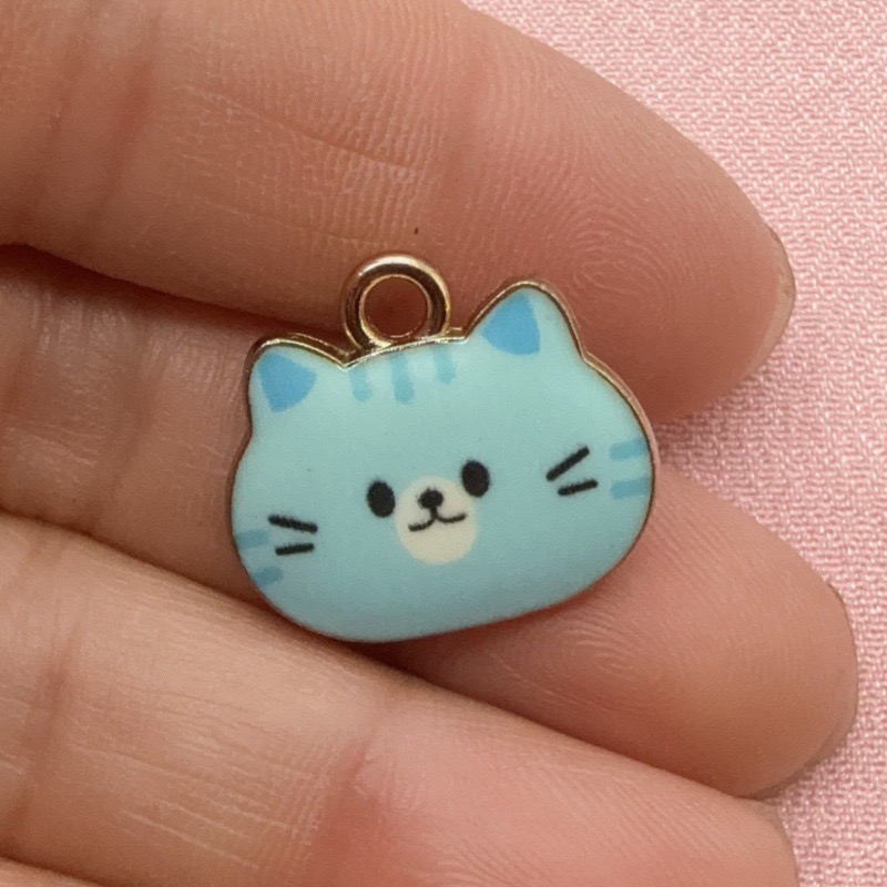 12個入りプリント猫ヘッド合金ドリップオイルペンダント、DI - Jewelry Making Earrings のレビューと価格